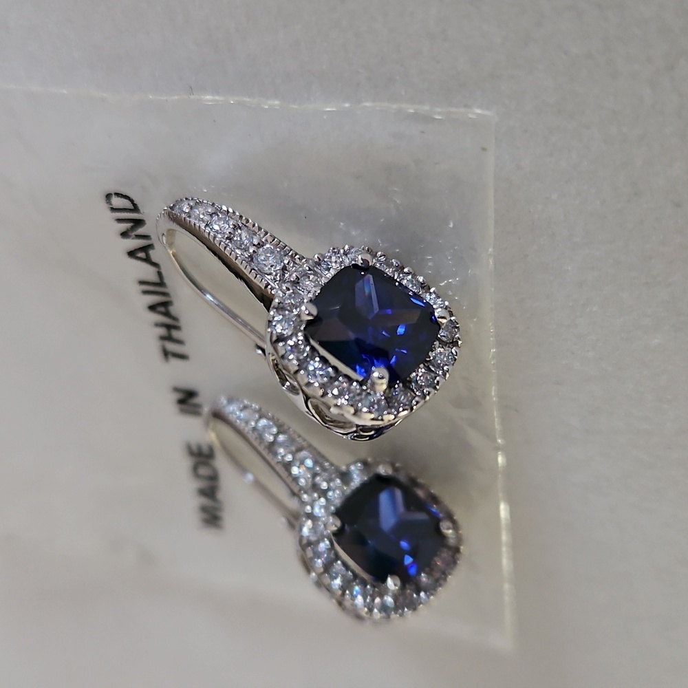 Cushion Cut Sapphire Earrings - Picture 10 of 16